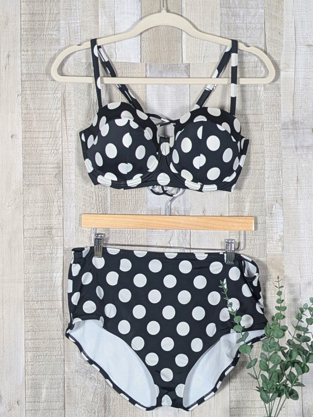Adore Me Black White Polka Dot High Waist Bikini Set Women's XL Retro Pin Up